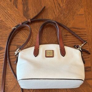 Dooney & Bourke White Pebbled Leather Crossbody with Brown Trim